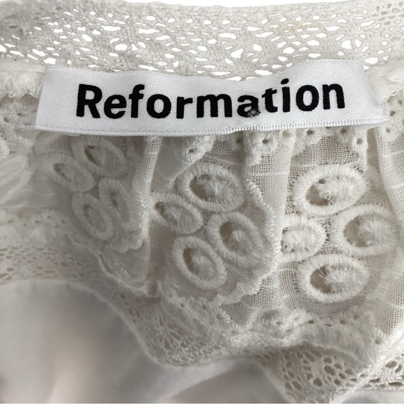 Reformation NWT Cecille Embroidered Deep V Ruffle Mini Dress Size 12 - Picture 6 of 8